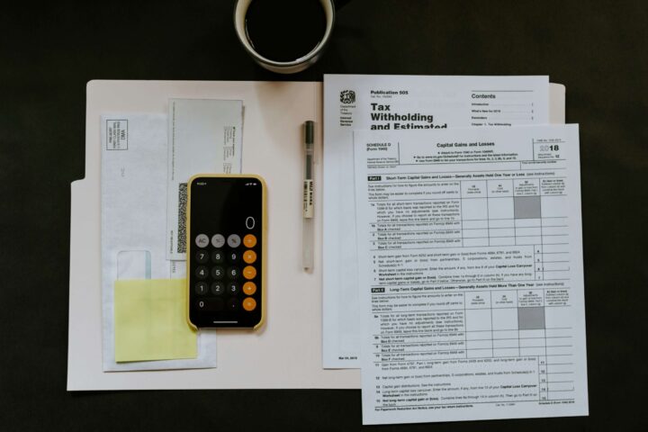 tax paperwork and cup of coffee